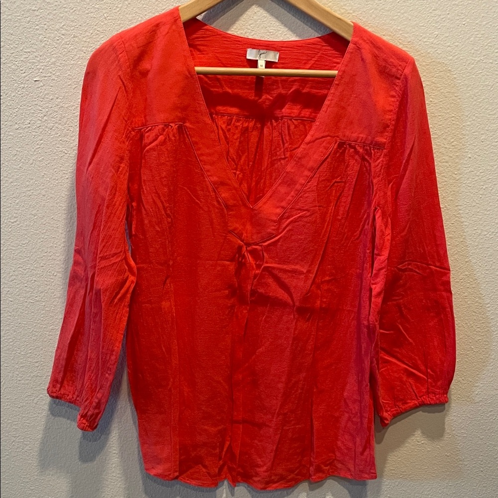 Joie orange v-neck 100% cotton tunic, lightweight, gauzy, 3/4 sleeves, EUC!